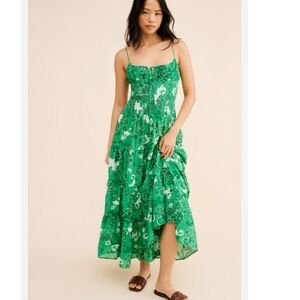Anthropologie Green Floral Maxi Dress
